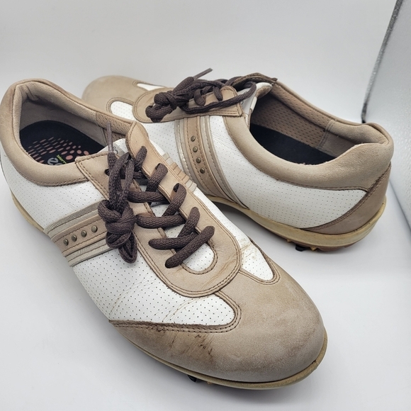 Shoes - ECCO Women's Hydromax Tan White Golf Shoes Size 41 US 10 Round Toe